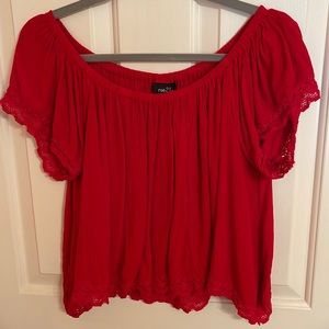 red off the shoulder top
